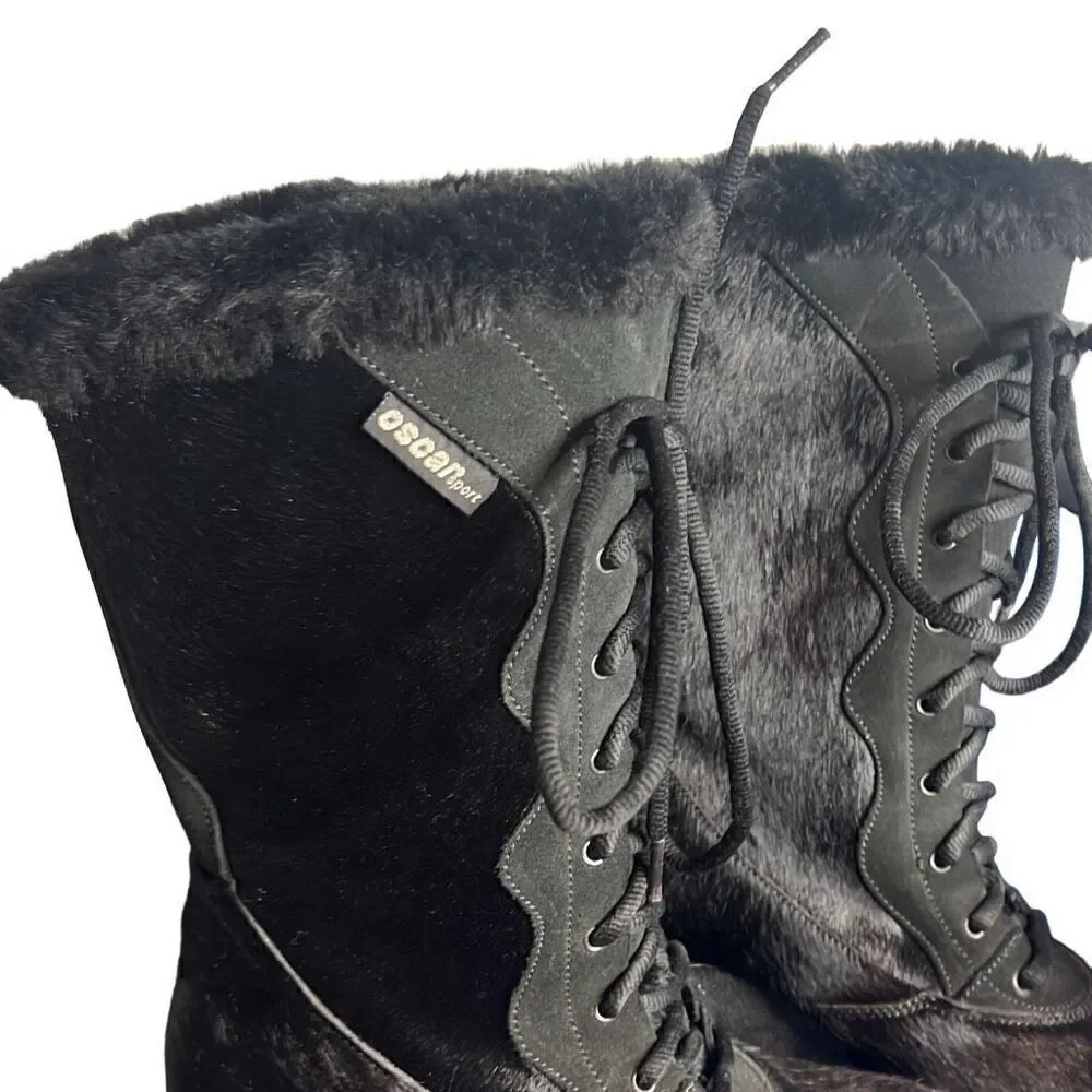Oscar Sport Apres Ski Black Fur Lace  Boots 6 New